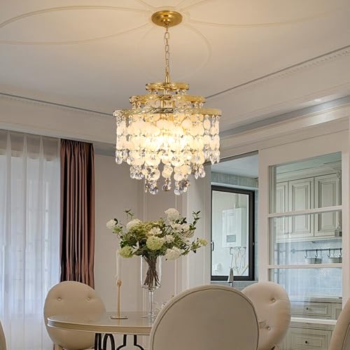 Gjlulqi Capiz Shell Crystal Chandelier Luxury Round Gold Coastal Chandelier with Natural Shells,6-Light Crystal Boho Pendant Light Fixtures for Bedroom, Living Room, Kitchen and Foyer D16 - Image 9