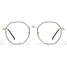 Cyxus Octagonal Blue Light Glasses for Women and Men UV Blocking Computer Glasses Metal Eyewear Anti Eyestrain Irregular Eyeglasses Frame Black Gold