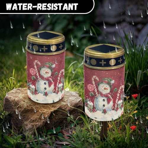 Image of Lovely Snowman Cemetery Solar Lights Water Resistant LED Flameless Candle Grave Lights Solar Powered Grave Christmas Decorations Light for Prayer 2 Pcs