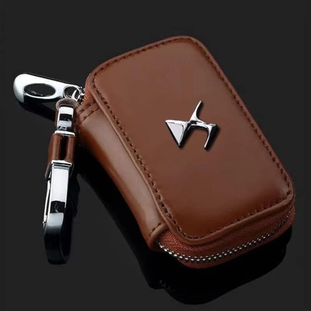 JLVVW Leather, Car Key Cases, Remote Control Fobs Protect Cover, Keychain, Decoration Accessories, For DS Spirit DS3 DS4 DS4S DS5 DS 5LS DS6 DS7,Brown