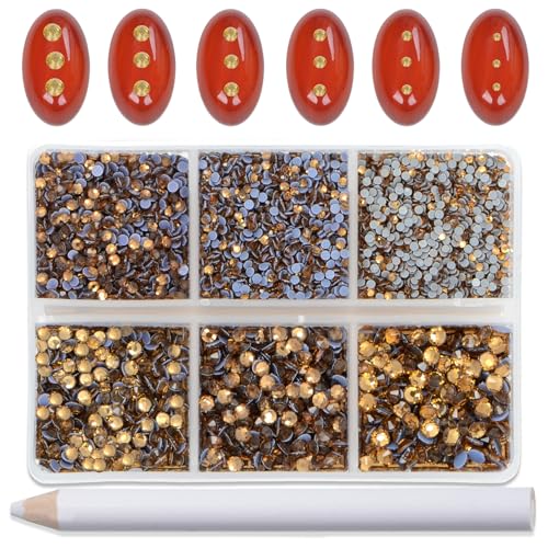 Image of Bymitel Hotfix Crystal Rhinestones Round Gems for Crafts,Mixed 6 Sizes with Wax Pencil Kit, Lt. Topaz 1.3-3.2mm(SS3-SS12 /8000pcs)