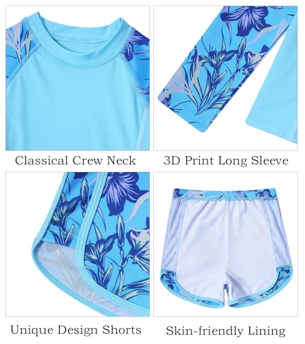 Image of Vogseek Girls Rash Guard Swimsuits 2 Piece Bathing Suit UPF 50+ Summer Swimwear Size 7-12T