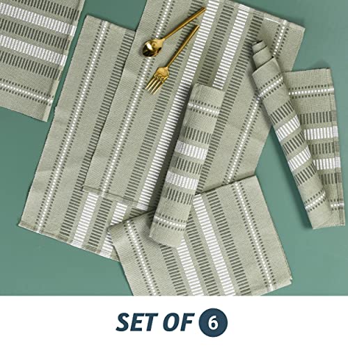 Folkulture Green Placemats Set Of 6, 13" X 19" 100% Cotton Boho Place Mats Or Heat Resistanttable Mats For Table Decor, Woven Placemats With Fringes (Mid Century Modern Sage Green) #TOP5