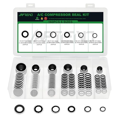 Japtend 160PCS Air Conditioning System Compressor Seal Washers Assortment Kit, 6 Sizes Automotive A/C Compressor Port Bonded Seal Gasket Kit (Black)