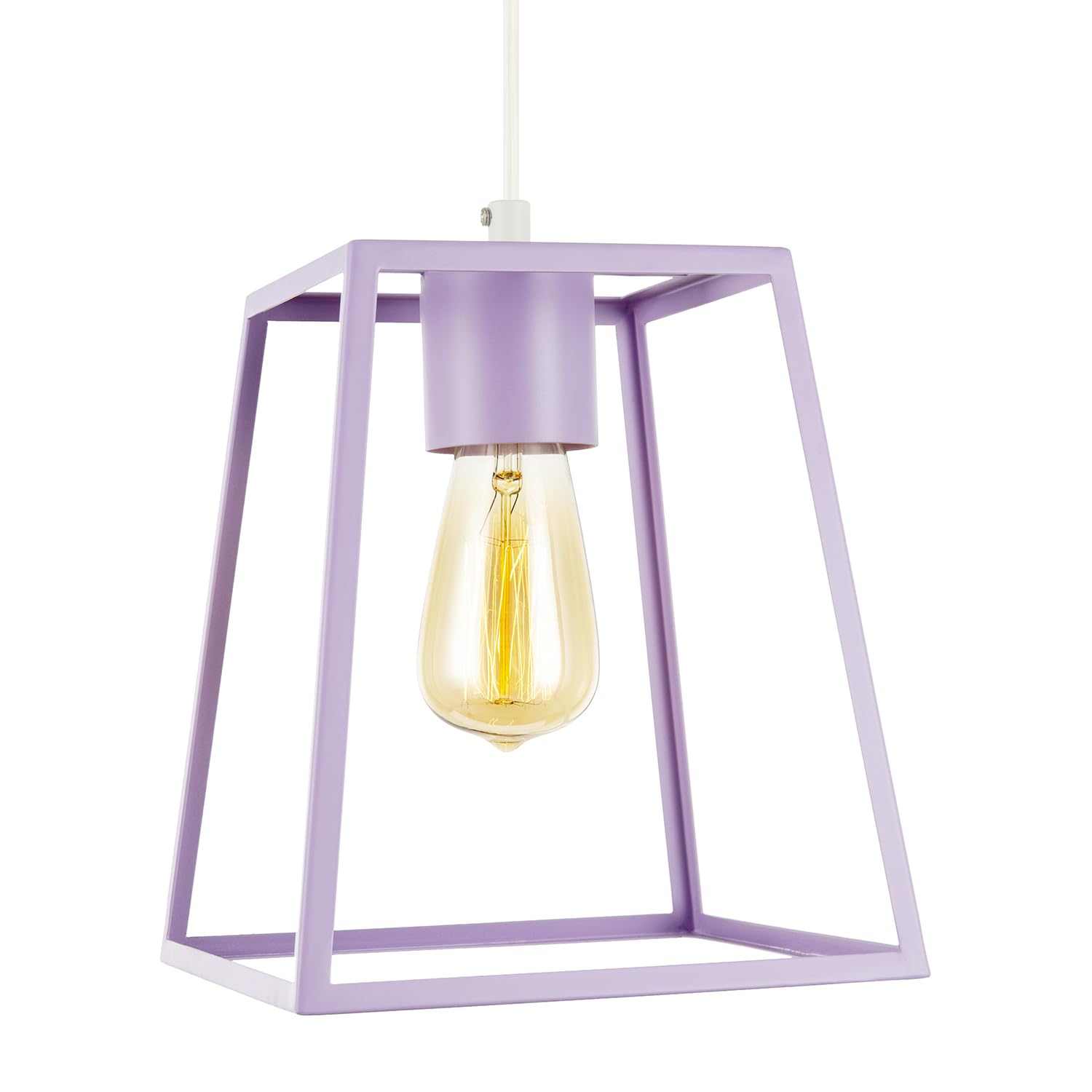 Industrial Lantern Pendant Lamp Shade in Matte Lilac Metal with Square Top and Bottom | 25cm x 21cm x 15cm | for Kitchens Dining Rooms Lounges etc by Happy Homewares