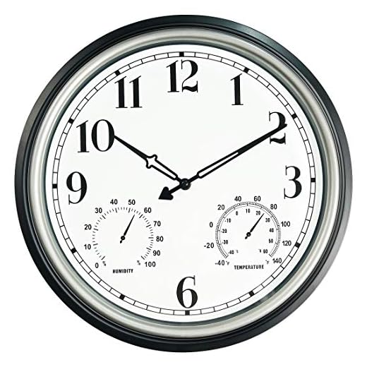 Rsobl 16 Inch Large Indoor Outdoor Wall Clock,Waterproof Non-Ticking Clock with Thermometer and Hygrometer Combo,Battery Operated Clock Wall Decorative- Silver