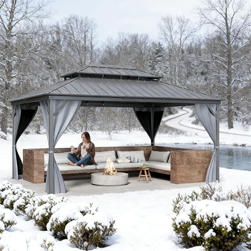 GarveeLife 12x16 ft Hardtop Gazebo with Netting