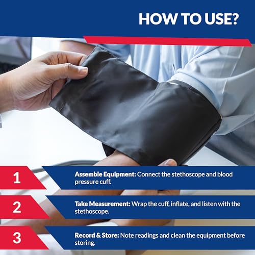 Image of Blood Pressure Monitor and Sprague Stethoscope Kit - 2-Pack, Adult Aneroid Sphygmomanometer with Dual-Head Stethoscope, Adjustable BP Cuff, Carrying Case & Accessories - Black