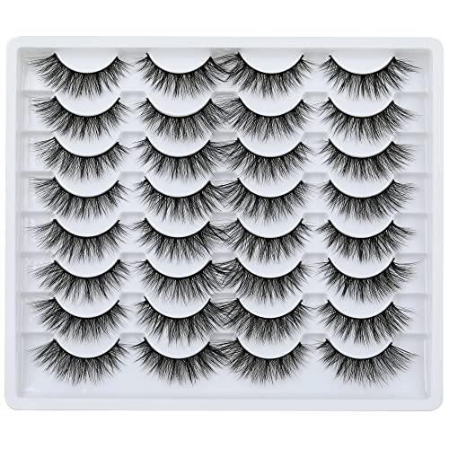 JIMIRE False Eyelashes Wispy Cat Eye Faux Mink Lashes Natural Look 15MM Medium Length Light Volume Fake Eye Lash Pack 16 Pairs