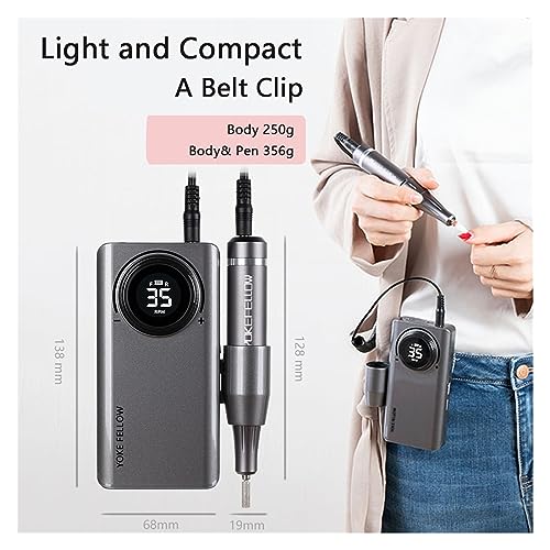 Wiertarka do paznokci, 35000 RPM akumulatorowa przenośna wiertarka do paznokci elektryczny pilnik zestaw wierteł manicure zawód Nail Art Equipment(Nero)