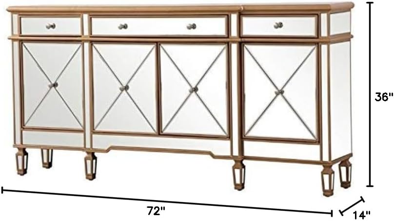 Elegant Decor Contempo 4 Door 72" Mirrored Sideboard in Hand Rubbed Antique Gold