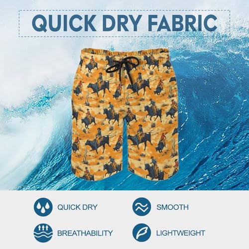 Mens Swim Trunks, Western Cowboys Riding Bulls Print Swim Shorts with Mesh Lining Swimwear Bathing Suits Quick Dry3