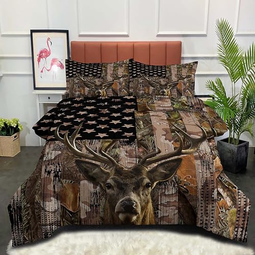 Image of Tailor Shop 5PCS Deer Comforter Sets Full Bedding for Boys Kids Teens,American Flag Camo Bedding Sets Hunting Comforter Sets