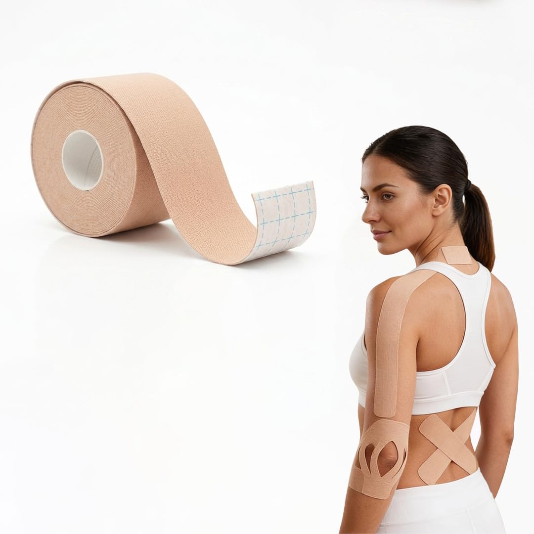 Wiselife Kinesiology Tape | Elastic Sports Physio Tape for Muscle Support & Pain Relief | Waterproof Adhesive Tape for Injury Recovery, Gym & Sports Use (Light Peach)