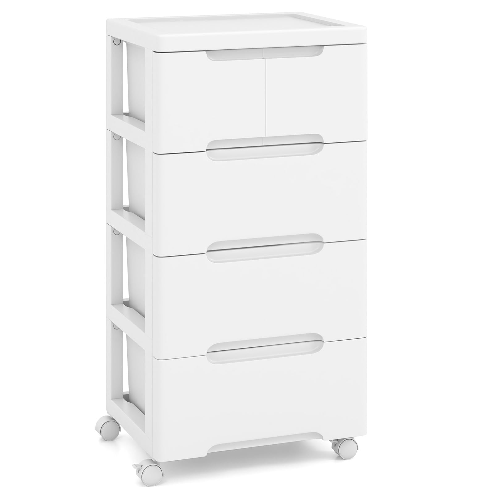 Multigot Chest of Drawers, 5/6/7-Drawer Dresser Rolling Storage Cabinet with Wheels, Vertical Storage Tower Chest Mobile Cart Organizer Unit for Living Room, Bedroom, Closet (White, 4-Tier)