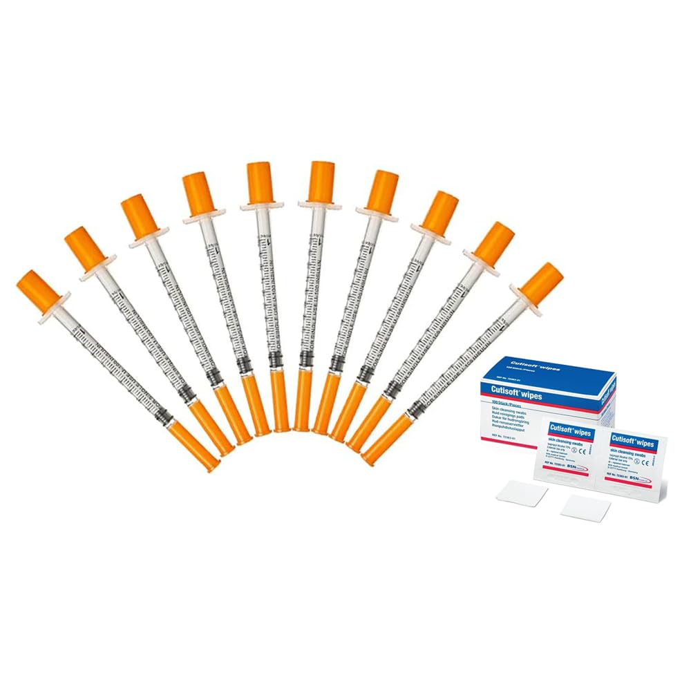 10 Pack 1ml Syringes 30G | 1ml Syringes With Cap + 10 Free Pre-inj Wipes | Lab Supplies | Multiple Uses Measuring Tools | Individually Sealed