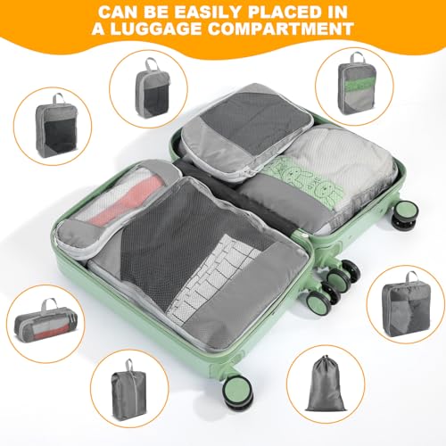 7 Pcs Compression Packing Cubes, Multi Sizes Travel Organizer for Clothing, Shoes, Essentials, Lightweight Suitcase Organizer for Luggage, Grey4