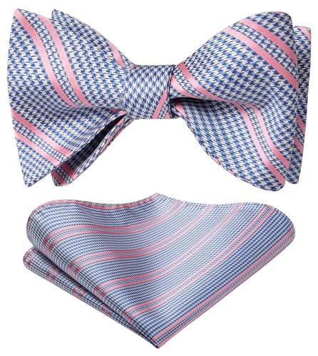 Image of Bow Ties for Men Check Plaid Self Tie Bow Tie and Pocket Square Bowtie Formal Tuxedo Wedding Bowties Handkerchief Set