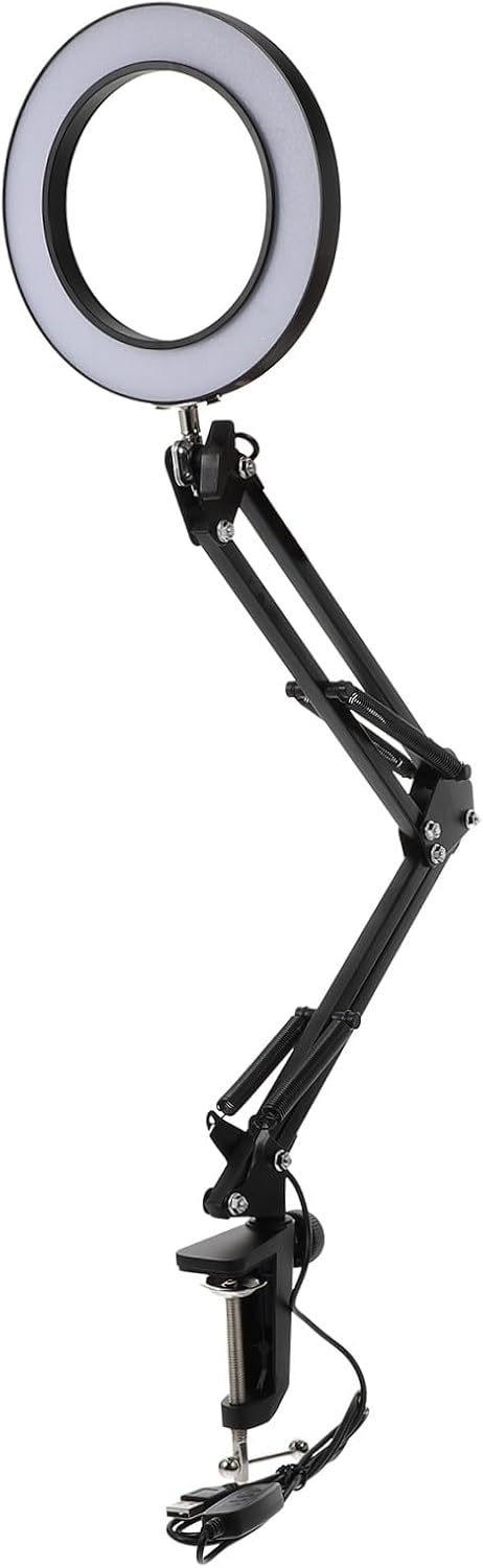 Led Magnifying Lamp with Desk Clamp Bright Light Dimming Color Temperatures Rotating Lens for Beauty Crafts and Close Work