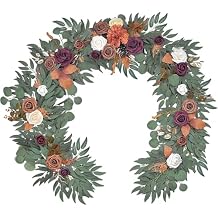 6Ft Burnt Orange Flower Garland, Fall Artificial Eucalyptus Garland with Flowers for Backdrop, Table Centerpiece, Fireplace, Rustic Wedding Arch Flowers, Bridal Shower Party Decor