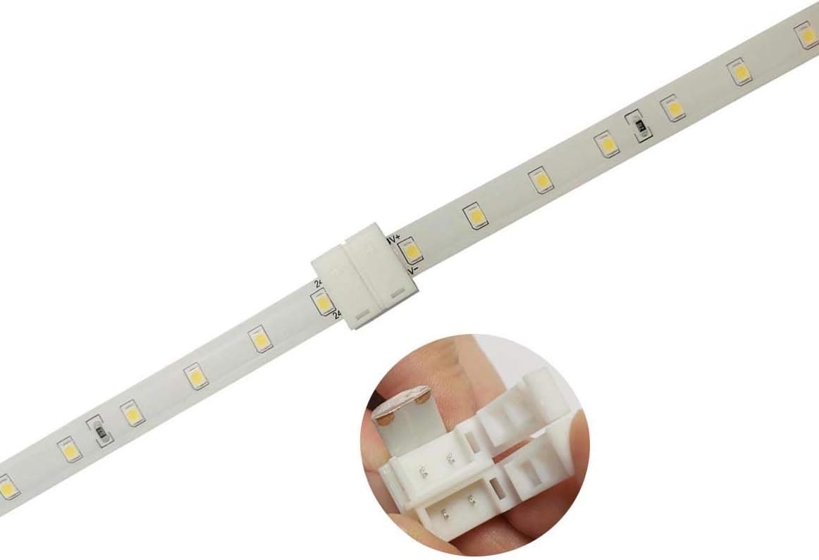 LED Strip Solderless Connector Adaptor for Waterproof Single Color Led Strip with 10mm PCB (2 Pin Single Color 5050 2835 3528 3014 5730 Strip Connector), Pack of 10