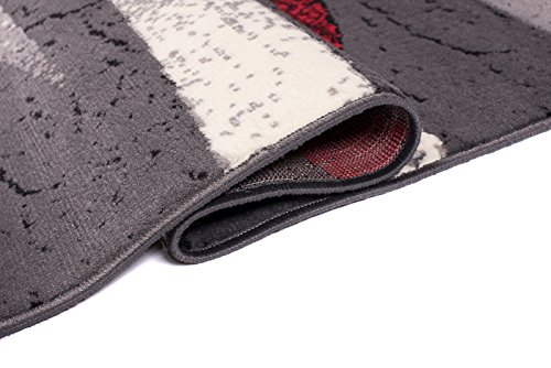 Mazovia Vloerkleed Modern - Tapijt Kortstondig Pooltje - Tapijten Modern Patroon - Tapijt Woonkamer, Slaapkamer, Eetkamer - OEKO-TEX Carpet - Rug - Grijs Rood 80 x 200 cm - Afbeelding 6
