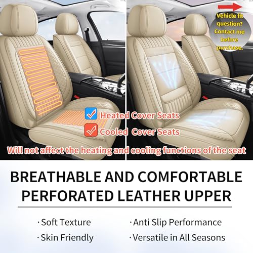 Chezope Car Seat Covers Full Set, Beige Leather Seat Covers, Breathable Front and Back Car Seat Protectors, Wear-Resistant Seat Covers Universal Fit for Most Cars SUV Truck (Beige-Stripes-A, Full Set) — view 6