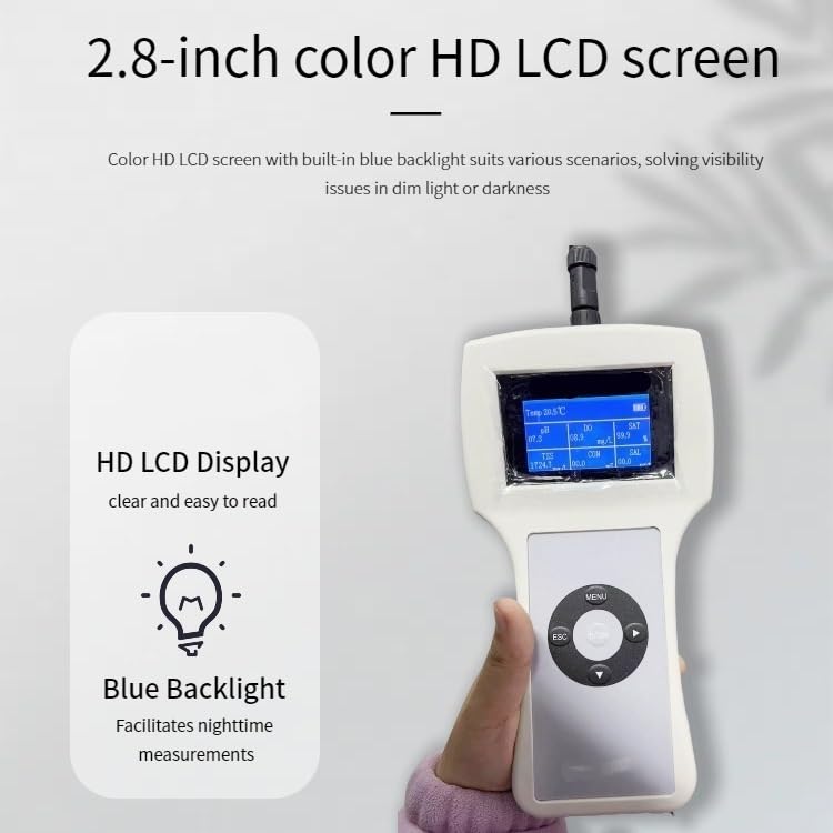 Analizzatore Portatile multiparametrico della qualità dell'Acqua, Tester DO PH Salinità cod TSS 12 in 1 con sonda DO Ottica da 5 m e LCD da 2,8 Pollici
