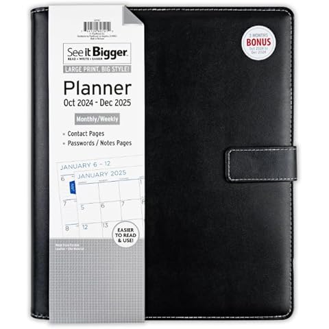 See It Bigger PlanAhead Academic October 2024 - December 2025 Monthly Weekly Padfolio Planner, Size (11.75" x 9.75") and 6 in - 1 Colorful Ballpoint pen from TheBeliver Cover