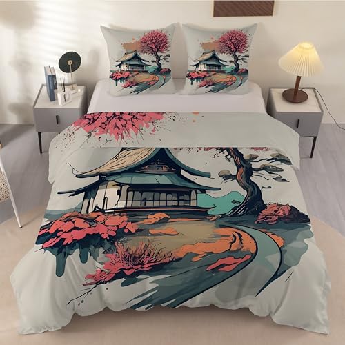 Funda Nórdica Cama 180 Japonés, Funda Edredon 240x260cm Microfibra Suave, Ropa de Cama Arquitectura Flores - Funda Nordica Floral y 2 Funda de Almohada 50x75 con Cremallera, Y-906