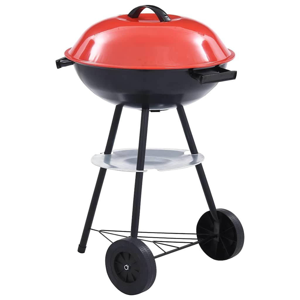 Przenośny grill na węgiel drzewny XXL z kółkami 44 cm, stalowa powłoka elektroforetyczna, duży ruszt do grillowania na taras, balkon, do ogrodu, na kemping, imprezę, do grillowania i smażenia