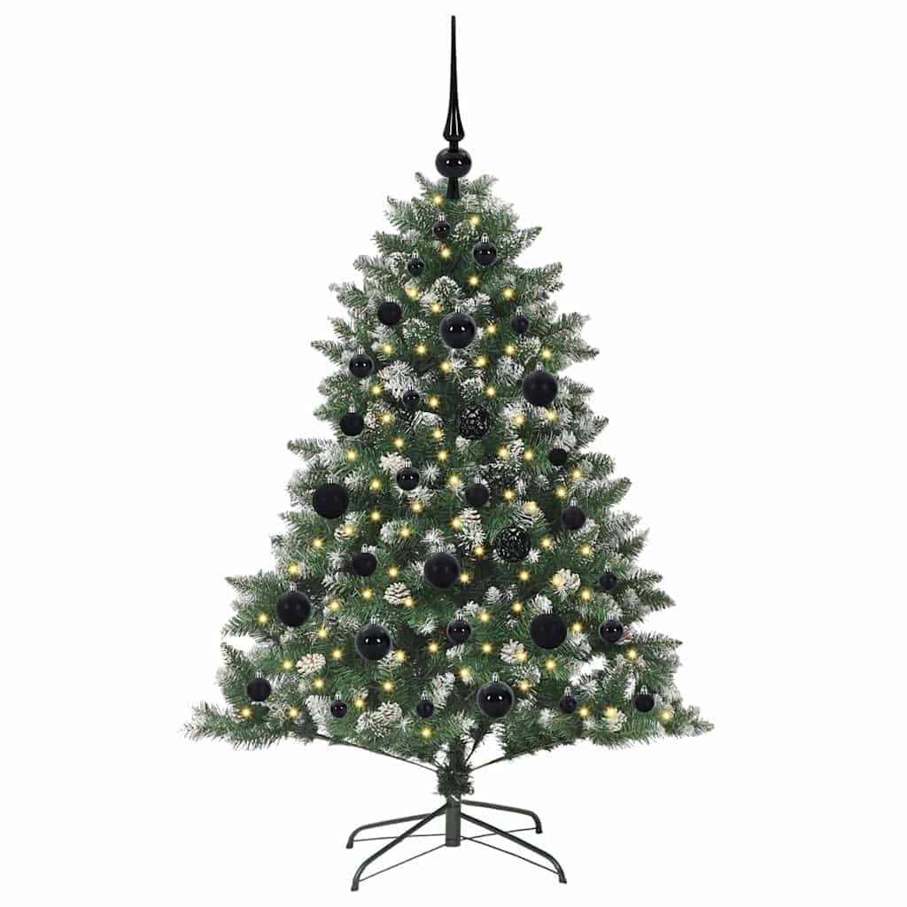 Sapin de Noël artificiel vert 120 cm avec 150 LED blanc chaud PVC et acier Support pliable pour intérieur et extérieur Décoration festive