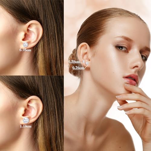 24 Pairs Pearl Studs Earrings for Women, Faux Simulated Pearl Earrings 4 Mixed Sizes Round Ball Pearls Stud Earring Set4