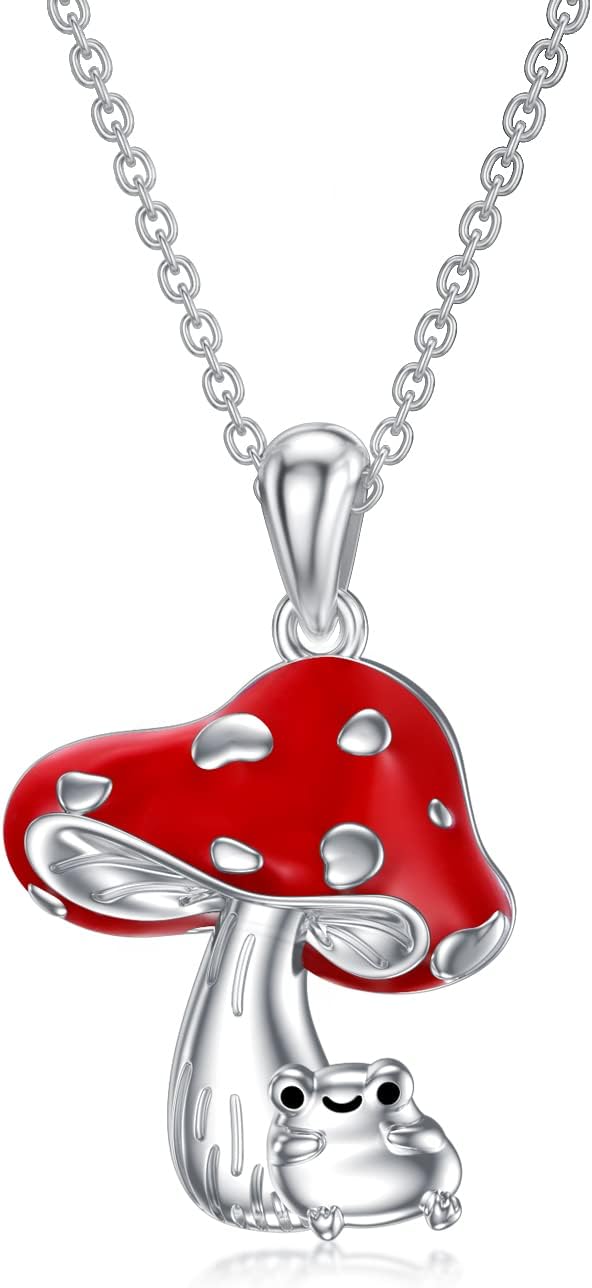 Mushroom Necklace 925 Sterling Silver Frog Mushroom Pendant Jewelry Gifts for Women Women (mushroom)