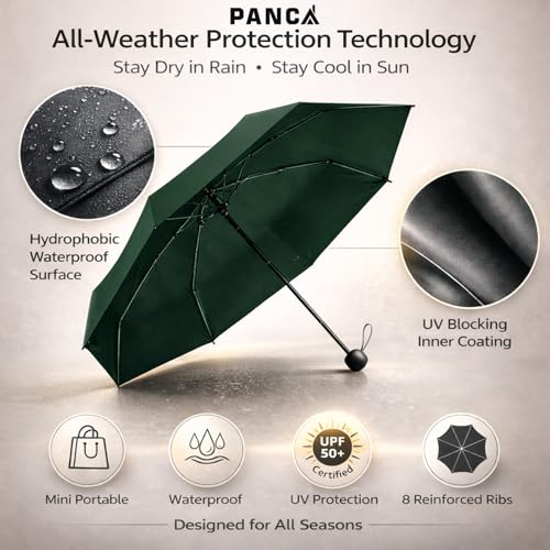 Image of PANCA Umbrella Foldable Compact Travel Umbrella | UV Protection Sun & Rain | Windproof Strong Frame | Lightweight Portable for Men Women, kids boys girls