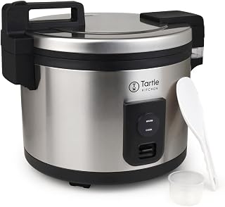 Commercial Stainless Steel Rice Cooker - Professional 64 Cup Cooked (32 Cup Uncooked) Rice Maker Cooker With Non Stick Pot & Hinged Lid - Includes a Rice Measuring Cup & Rice Scoop