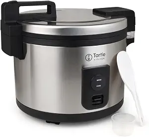 Commercial Stainless Steel Rice Cooker - Professional 64 Cup Cooked (32 Cup Uncooked) Rice Maker Cooker With Non Stick Pot & Hinged Lid - Includes a Rice Measuring Cup & Rice Scoop