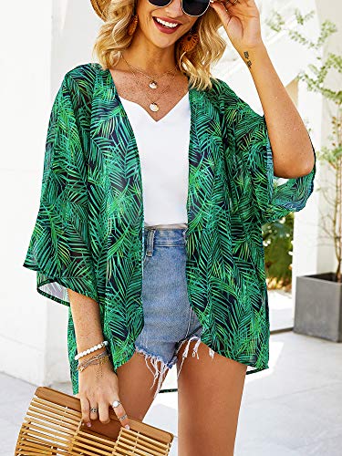 Image of Hibluco Women's Floral Kimono Cardigan Casual Chiffon Tops Loose Beach Cover Ups