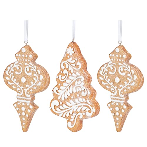 Raz Imports 4.5" White Icing Gingerbread Christmas Tree Ornaments, Set Of 3 Assorted Ornaments #TOP4