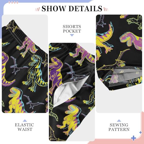 ZZXXB Colorful Dino Pattern Boys Long Pants Soft Trousers Elastic Waist Kids Lounge Bottoms with Pockets S-XL4