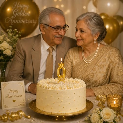 Image of Number 0 Birthday Candle with Crown | Metallic Cake Topper Candle for Birthday, Anniversary, Golden Jubilee & Celebration Cakes | Party Decoration Candles, Gold,1 pc