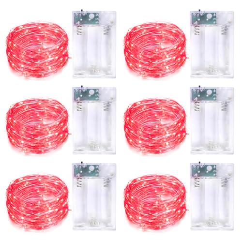 Guirlande LED rouge pour Noël Lot de 6 pour décoration de table et chambre