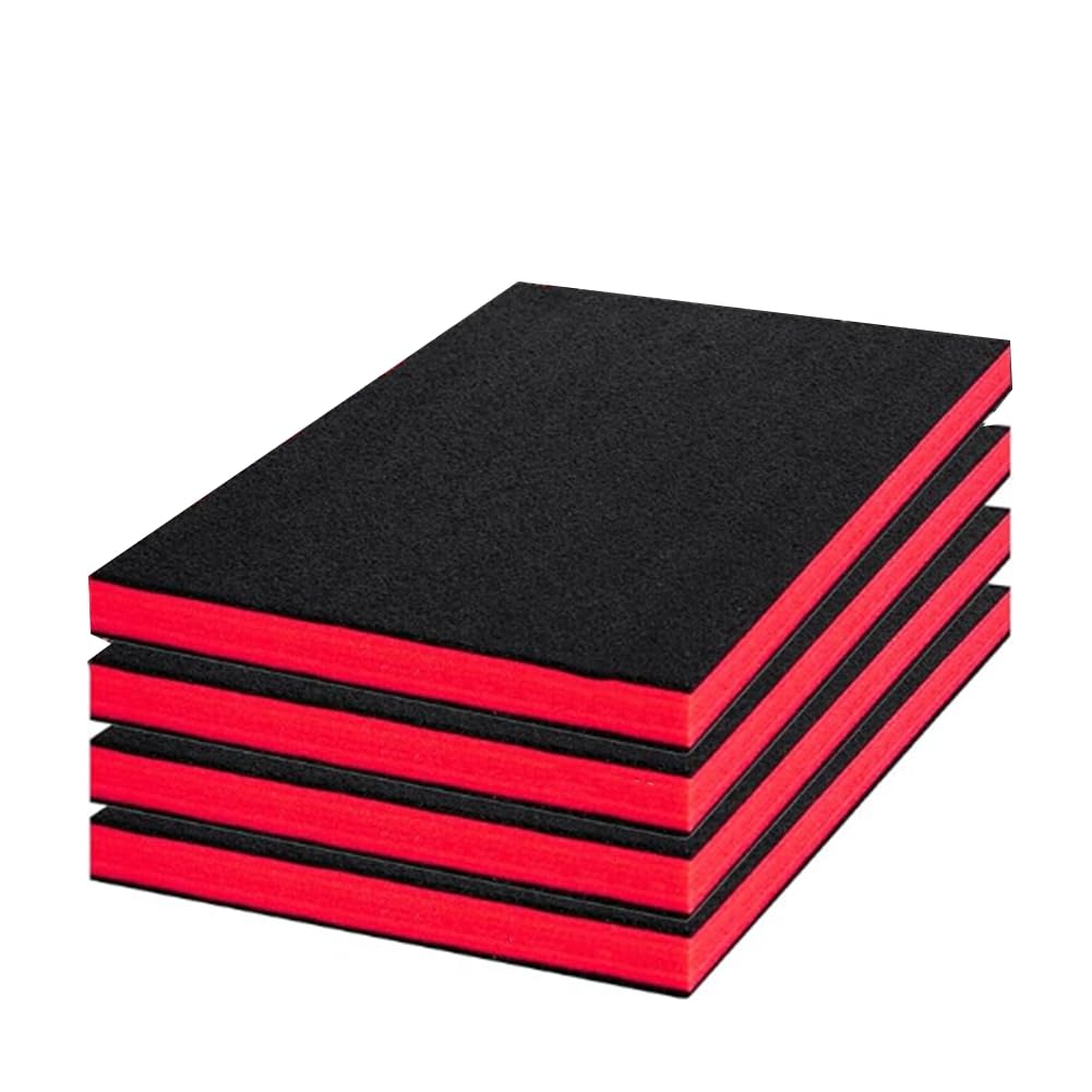 Jnchdghwa Black & Red 4Pcs Tool Box Foam 4 Pcs Cuttable Polyurethane Foam Pads 16X12x1.5 Inch, Foam Inserts For Cases Polyethylene Storage Sheets For Toolbox Hard Case For Cases Packing Padding Toolbox Storage