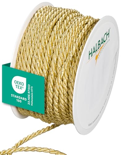 Halbach Seidenbänder Cordoncino bicolore di alta qualità, larghezza 4 mm, lunghezza 25 m, prodotto in Germania e certificato Öko-Tex, cordoncino in raso scintillante in acetato, colore: giallo
