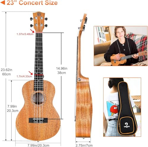 Image of Vangoa Ukelele 23'' Adult Beginner Concert Ukulele Mahogany with Complete Kit Hawaiian Ukulele Acoustic Professional Ukelele for Kids Adults Beginners