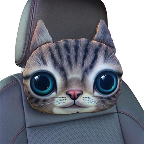 車の首の枕 かわいい漫画の犬の頭 車のヘッドレストのクッション 活性炭 ヘッドレストトラベルピロー 車、suv、トラック、旅行用(茶色の猫)
