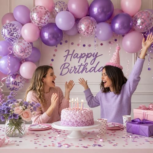 Image of KBZVNAF Pink and Purple Latex Balloons - 60 Pack 12 inch Metallic Purple Pink Balloon Confetti Ballons for Wedding Girls Birthday Baby Shower Party Decorations