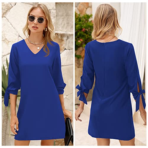 Belongsci Women's 2023 Summer Dress Sweet & Cute V-Neck Self Tie 3/4 Sleeve Casual Shift Dress #TOP1