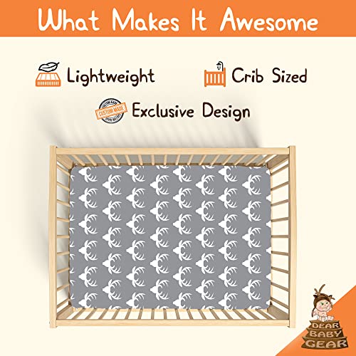 Image of Dear Baby Gear Baby Crib Sheets - Toddler Bed Sheets - Breathable Fitted Bed Sheet - Nursery Bedding - Cribs Mattress Cover - Infant Crib Sheet for Girl & Boys -52x28x10 (White Antler on Gray Print)