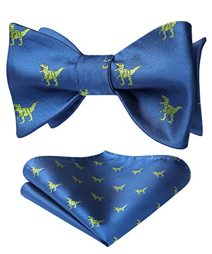 Image of HISDERN Bow Ties for Men Self Tie Animal Bowties Pocket Square Woven Silk Fun Bowtie Handkerchief Set for Wedding Party